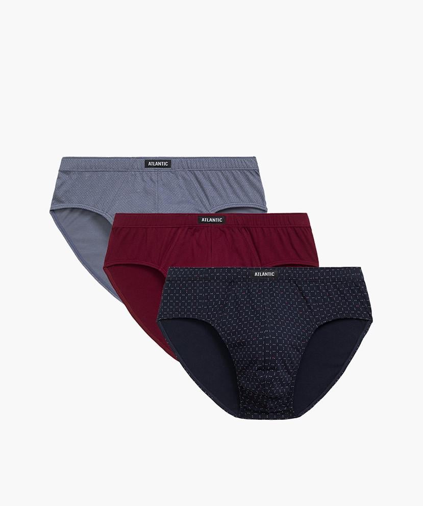 Набір трусів-брифів чоловічих бавовняних Atlantic 3MP-182 3 шт. M Темно-синій/Блакитний/Бургунді (2623324477)