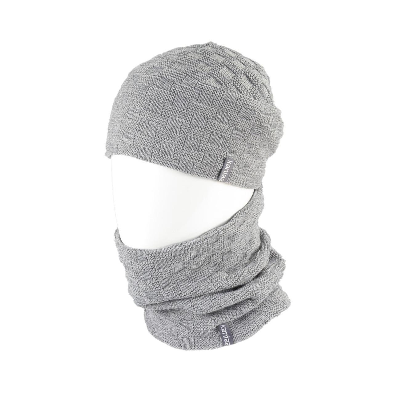 Вязаная шапка Кahta Fashion Hat с Buff снуд унисекс р. 57-58 Серый (OC-047)
