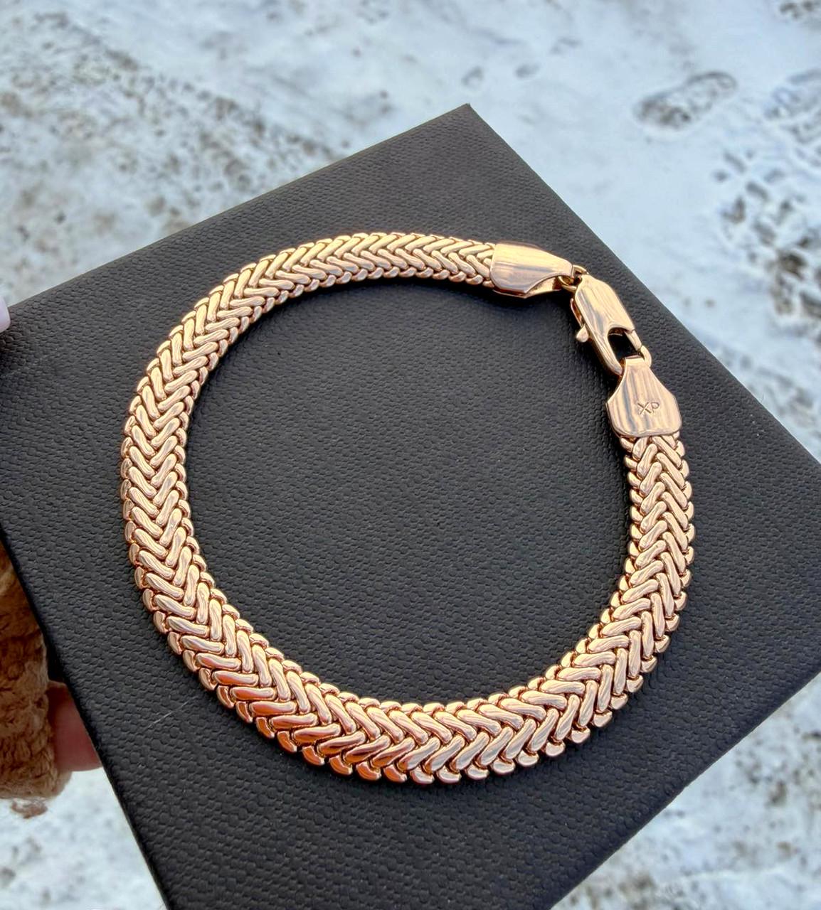 Браслет женский Xuping плетение плоский панцирь 18к 585п 19 см Золотой (50-007)