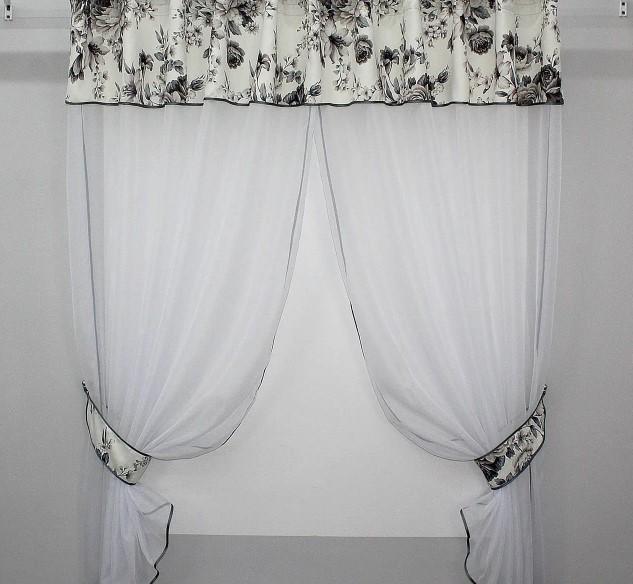 Шторки кухонні з ламбрекеном та підв'язками 270х165 см Молочний/Білий (084к)