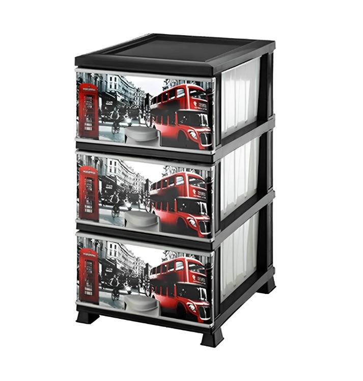 Комод пластиковый разборной Элиф Лондон ажурный 3 ящика Черный/Белый (1-11-DM21)