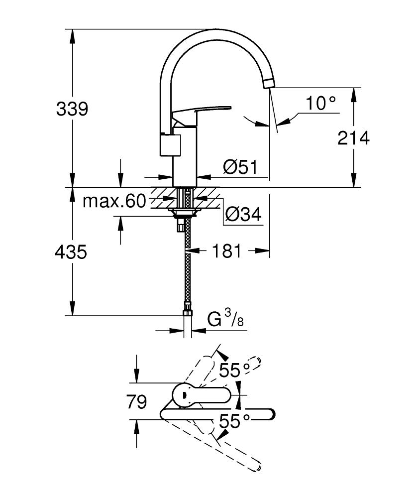 Смеситель для кухни Grohe Eurostyle Cosmopolitan 30221002 однорычажный Хром (149778) - фото 2