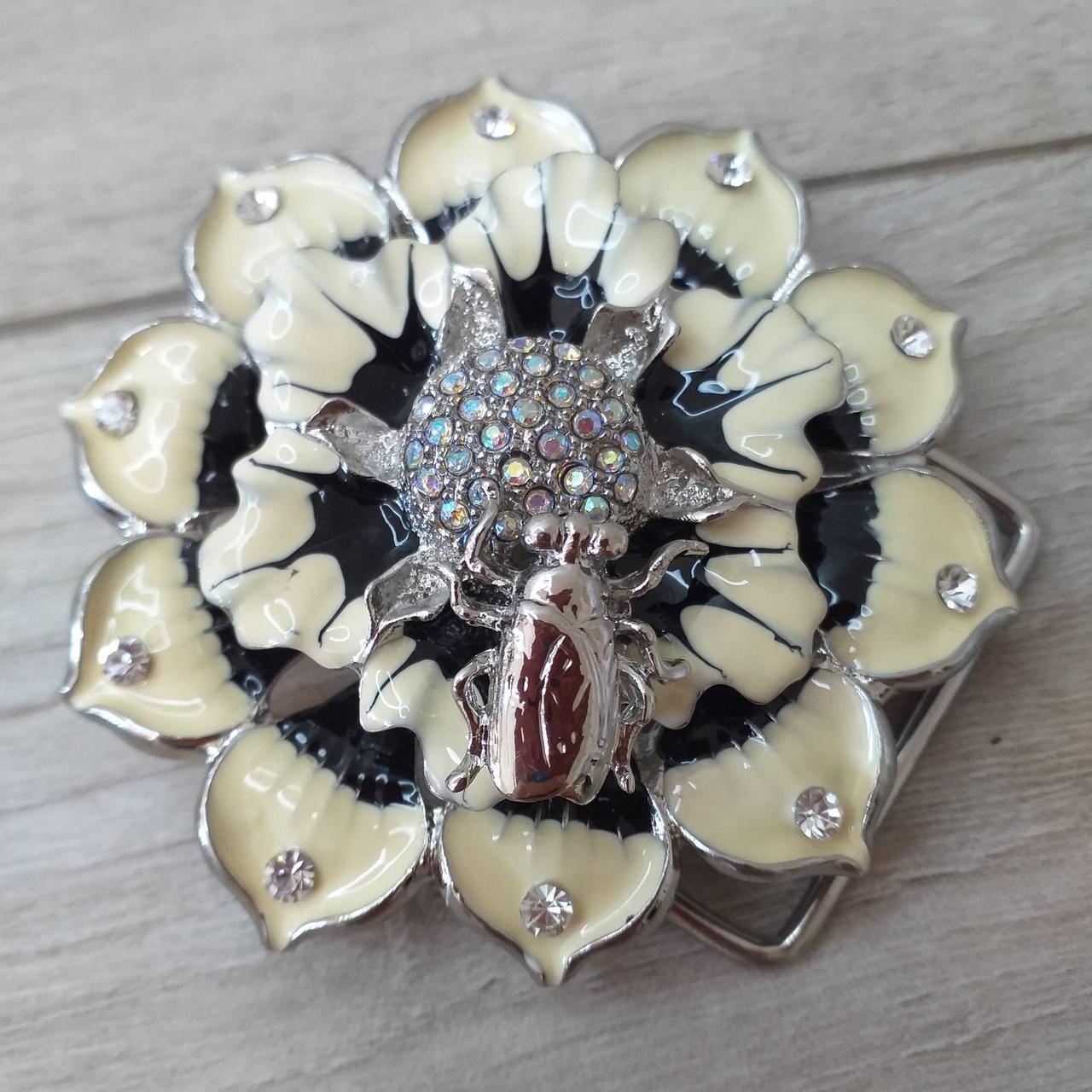 Пряжка фігурна у формі квітки зі стразами для ременів завширшки до 40 мм Сріблястий (KG-10446)