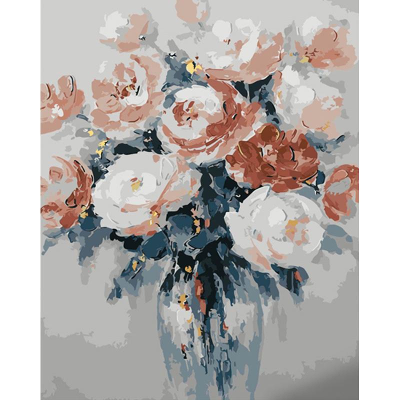 Картина по номерам Strateg Премиум Пастельные пионы с лаком и уровнем 40x50 см (GS1437)