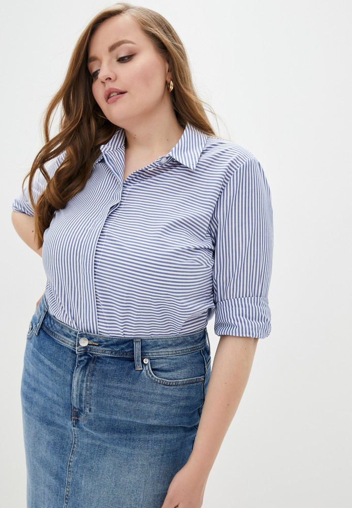 Блуза Jhiva с принтом и длинным рукавом р. 56 Голубой (70049460)