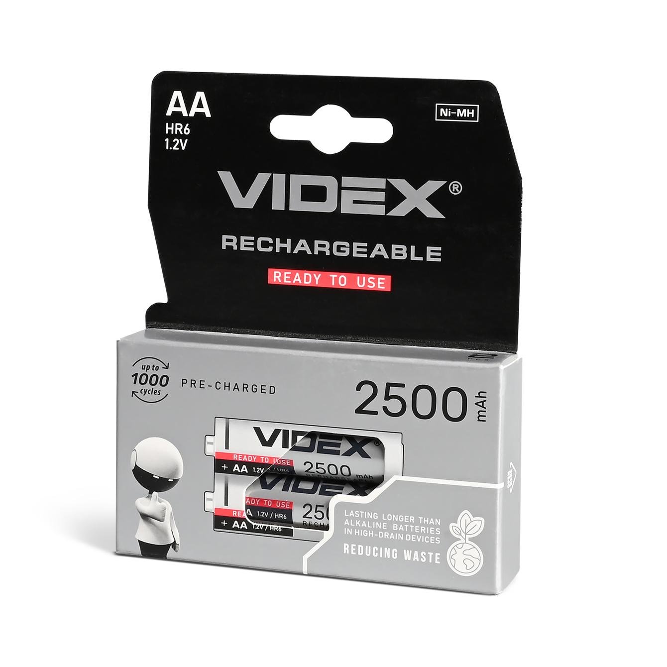 Акумулятори Videx 1,2 В HR6/AA 2500mAh double blister/2 шт. (HR6/2500/2DB)
