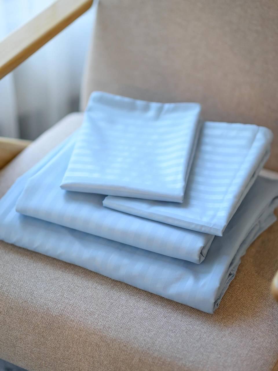 Комплект постільної білизни Signorina Siena зі страйп-сатину двоспальний 50х70 см/70х70 см Ніжно-блакитний (0014D) - фото 4