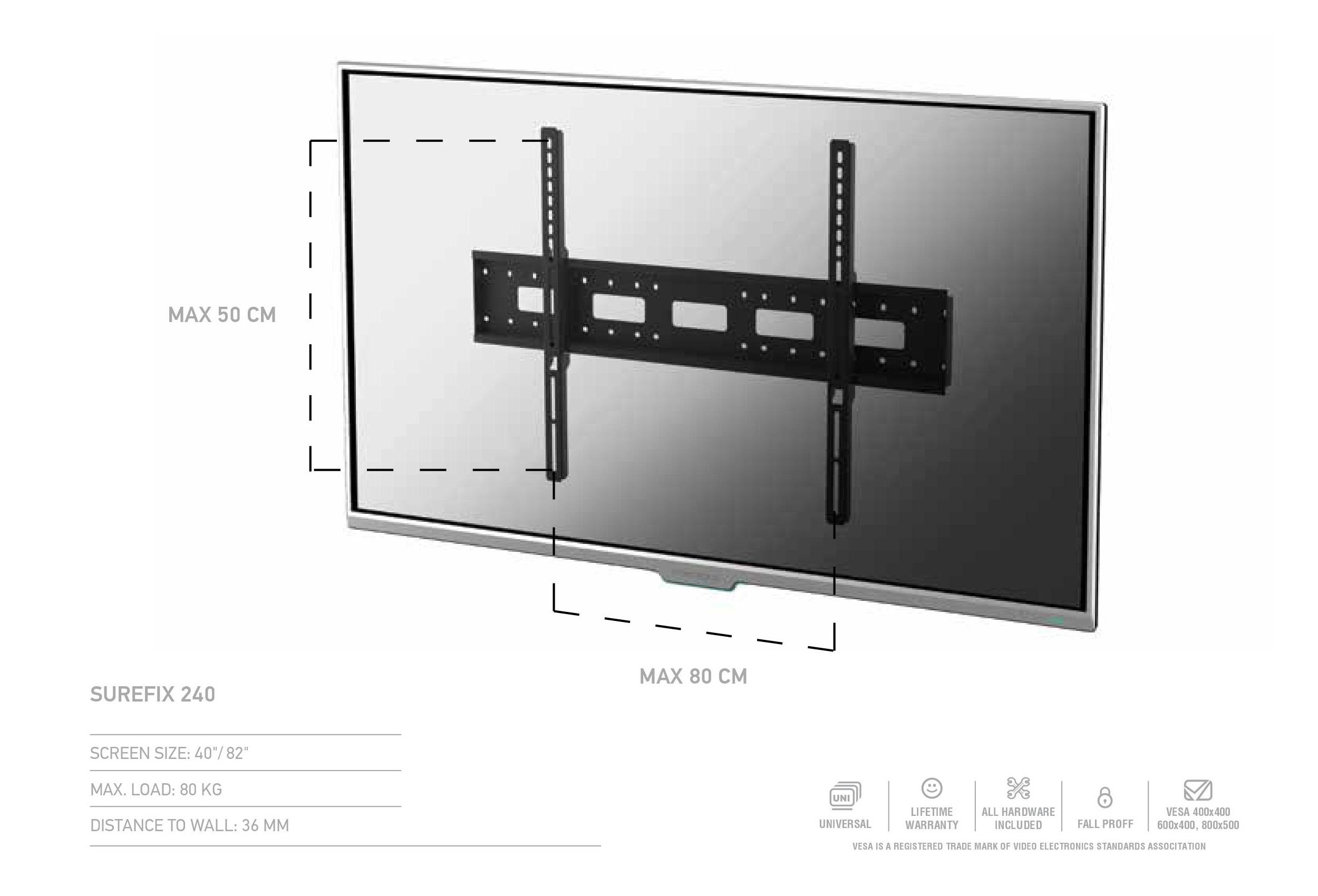 Кронштейн для телевізора Sonorous SUREFIX 240 Фіксований 40"-82"/80 кг (0240) - фото 2