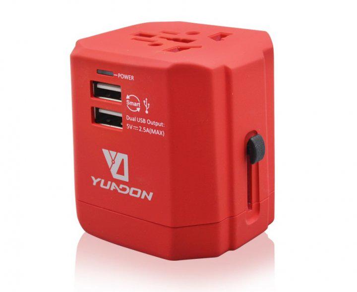 Універсальний адаптер для подорожей Yundon Travel Adapter + 2 USB Orange