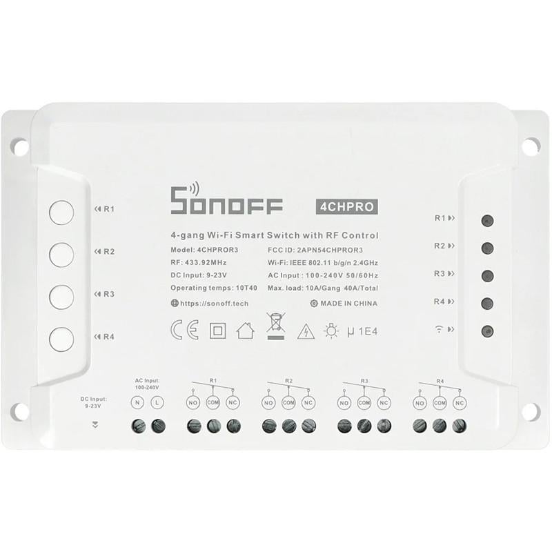 Переключатель умный Sonoff RF433MHz 4-канальный Wi-Fi с управлением