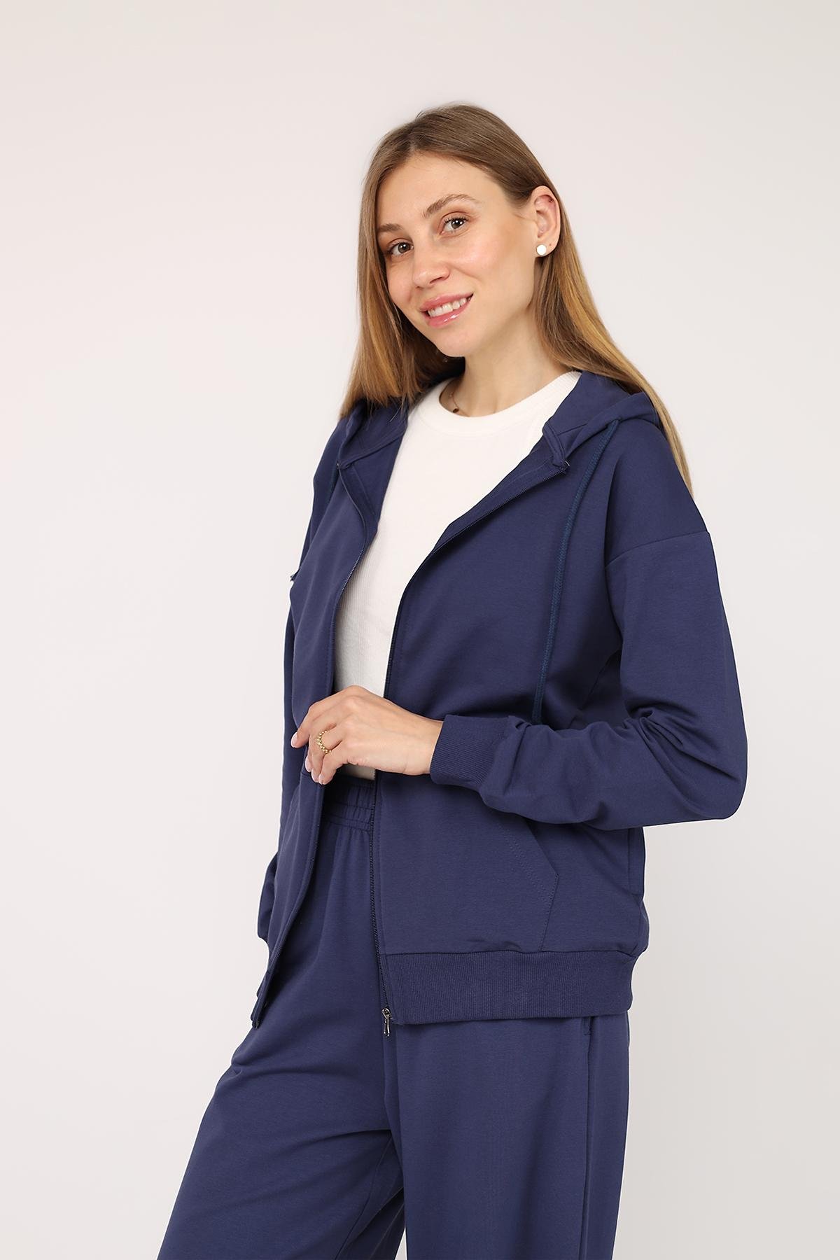 Толстовка на блискавці жіноча ЦБ-00266280 р. 42 Темно-синій (SKT001035577) - фото 4 Толстовка на блискавці жіноча ЦБ-00266280 р. 42 Темно-синій (SKT001035577) - фото 4