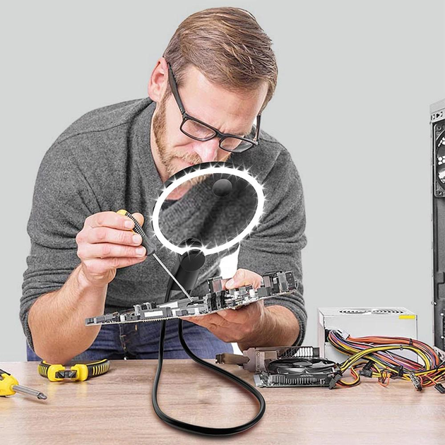 Увеличительное стекло нашийное GOSPO ручное двукратное с магнитом с подсветкой от USB 4в1 (L-0001) - фото 8 Увеличительное стекло нашийное GOSPO ручное двукратное с магнитом с подсветкой от USB 4в1 (L-0001) - фото 8