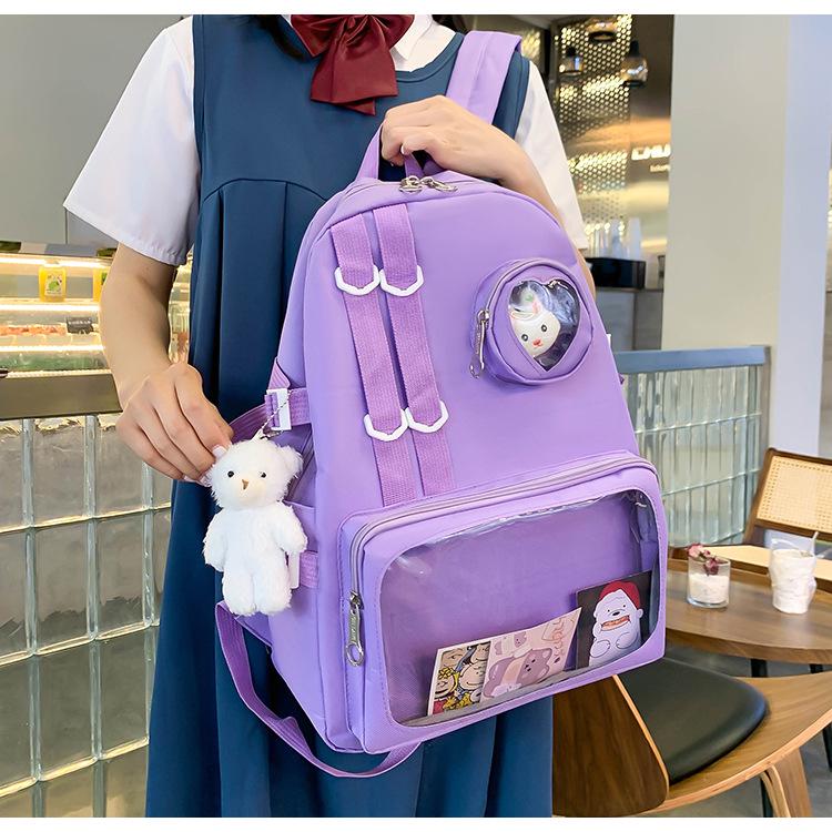 Шкільний рюкзак для дівчинки Ведмедик з значком-зайчик 4в1 5-11 клас Фіолетовий (27667919) - фото 5 Шкільний рюкзак для дівчинки Ведмедик з значком-зайчик 4в1 5-11 клас Фіолетовий (27667919) - фото 5