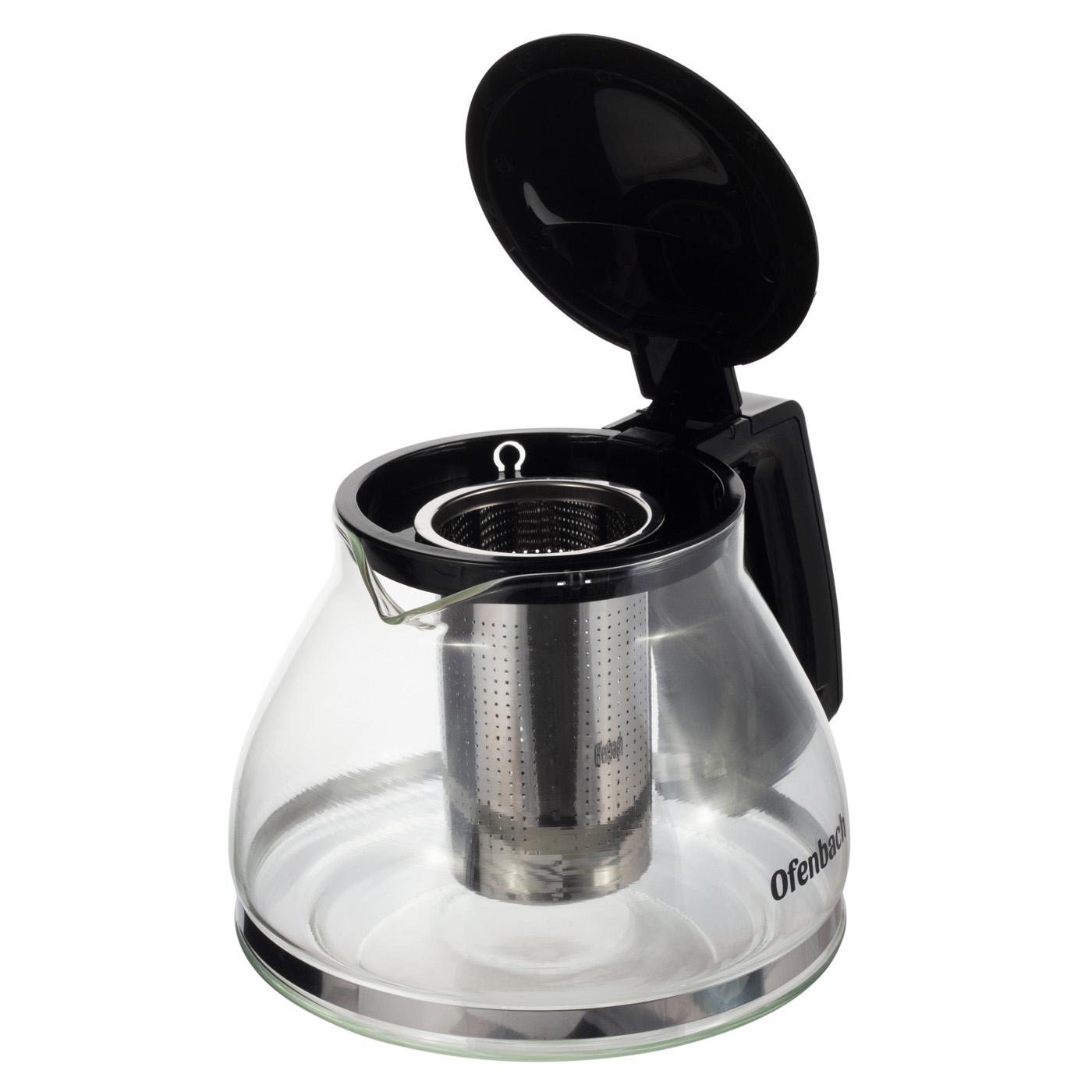 Заварочный чайник со съемным ситечком Ofenbach KM-100613М из термостойкого стекла 1300 мл Прозрачный (150-84-100613М) - фото 8