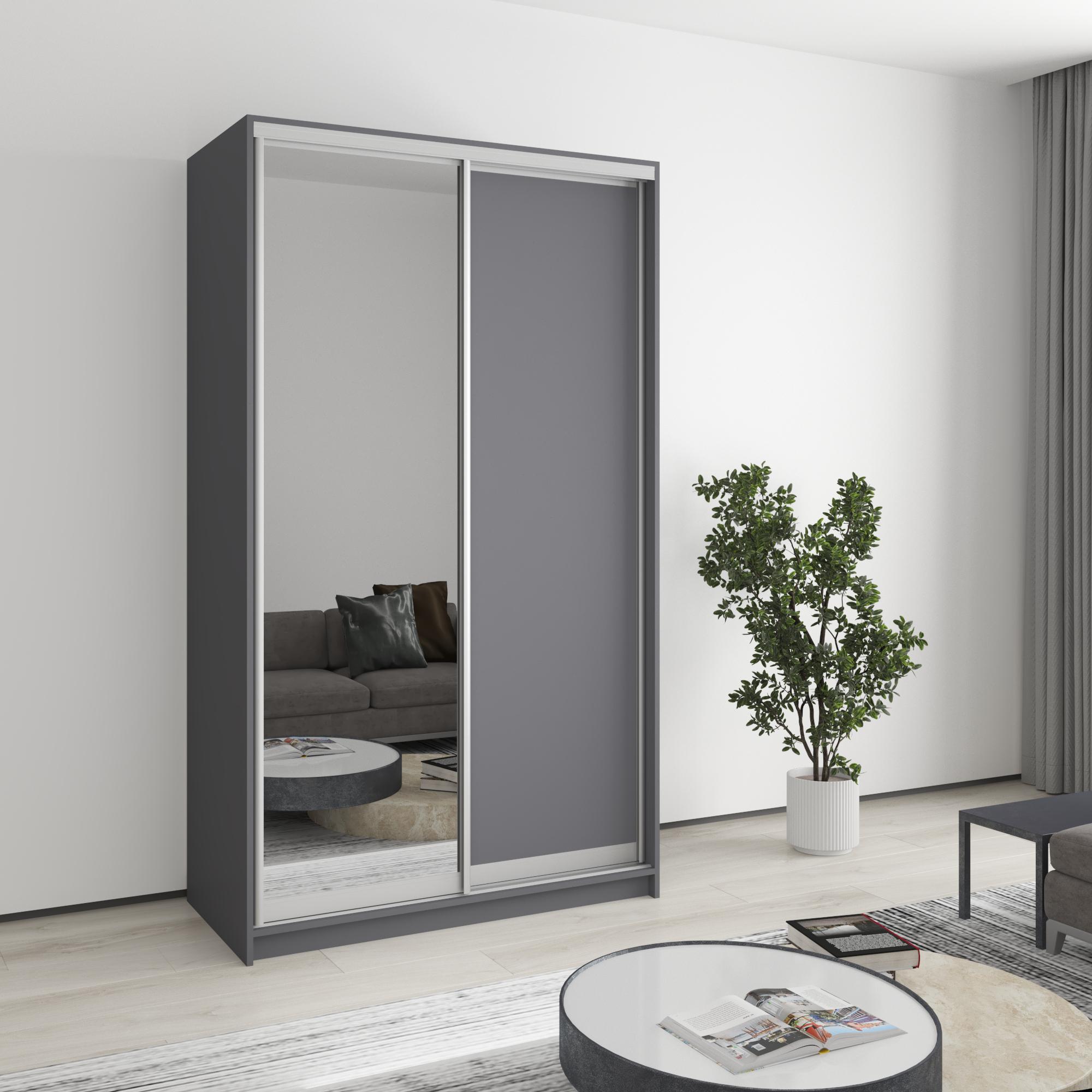 Шкаф-купе двухдверный MebelStar Уни AL ДСП/зеркало 120x45x210 см Антрацит (MBS-2609) Шкаф-купе двухдверный MebelStar Уни AL ДСП/зеркало 120x45x210 см Антрацит (MBS-2609)