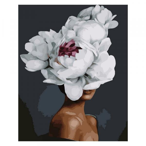 Набор для росписи по номерам Strateg Девушка с белыми пиониями 40х50 см (VA-2586-mt)