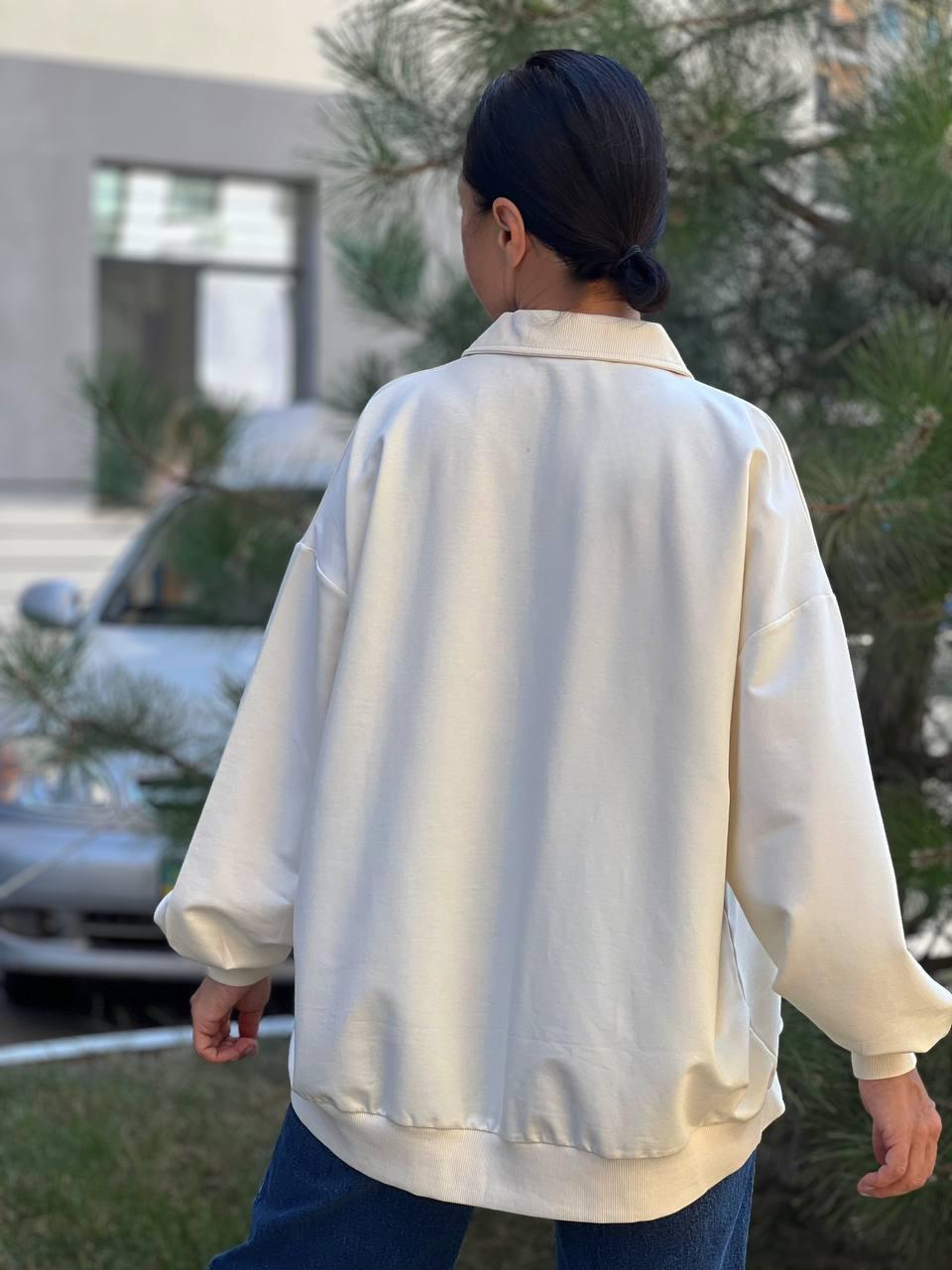 Свитшот женский MY CITY 8779 супер свободный воротник молния OS Молочный (2661) - фото 3