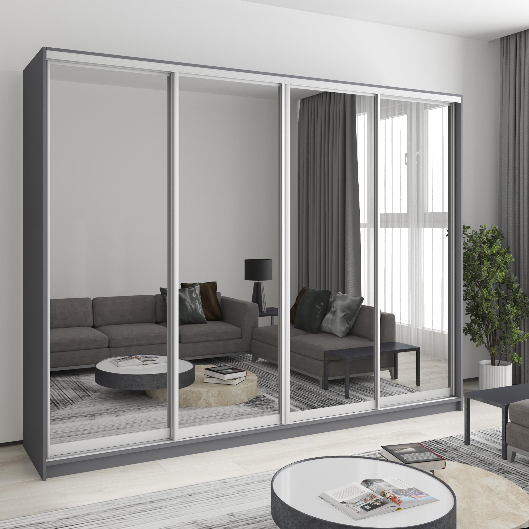 Шкаф-купе четырехдверный MebelStar Стандарт AL 4 зеркала 270x60x210 см Антрацит (MBS-12328)