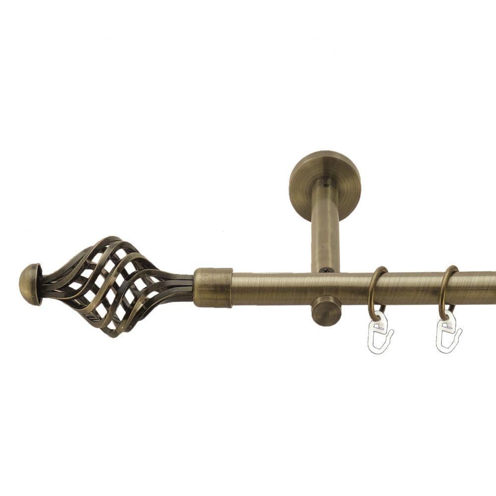 Карниз металлический Orvit Арезо однорядный цилиндр и профиль/гладкая труба 19 мм 240 см Антик (000-9527)