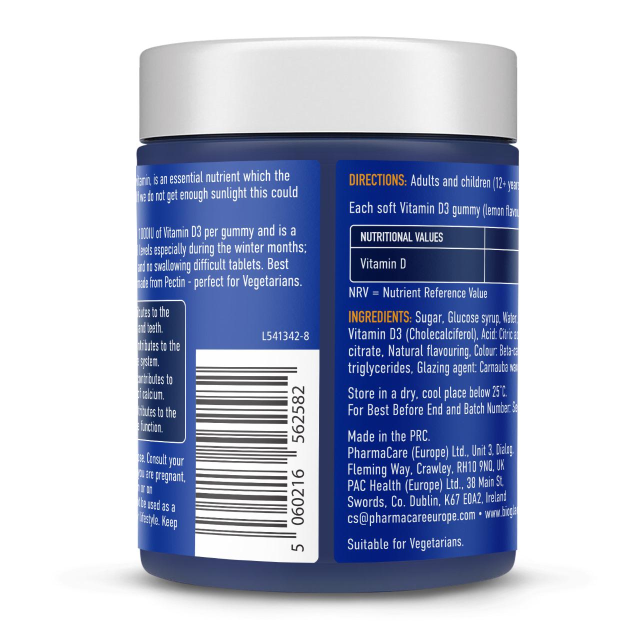 Вітамін Д3 1000МО для дорослих та дітей від 12 років Bioglan 60 желейок - фото 2