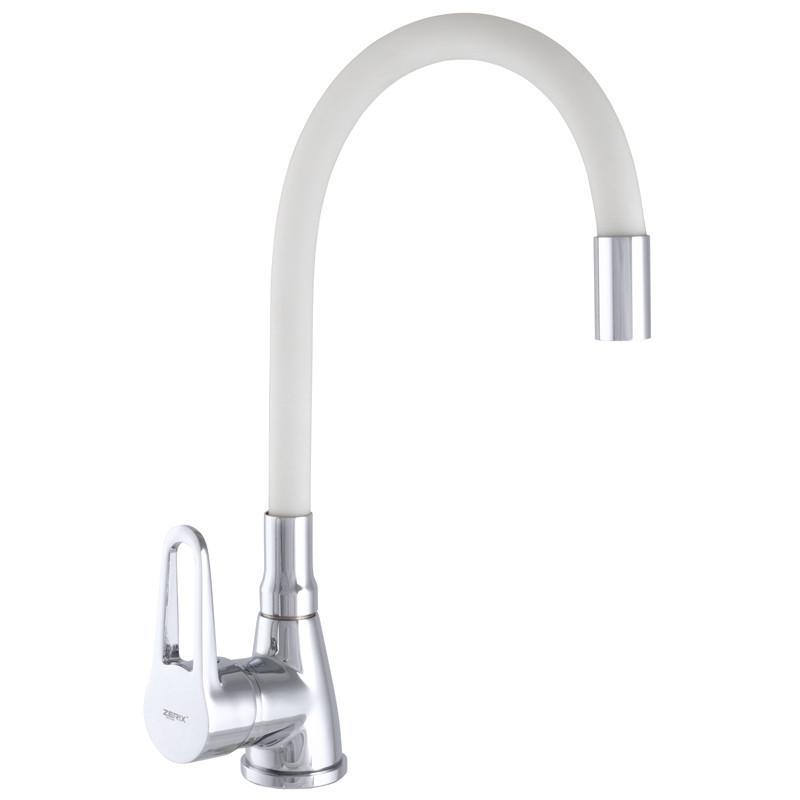 Смеситель для кухни Zerix SOP7 045 с гибким изливом Белый (ZX2668)
