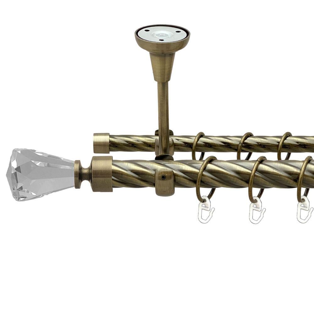 Карниз металлический Orvit Лучетта двухрядный открытый к потолку/скрученная труба/кольцо металлическое Антик 25/16 мм 200 см (00-00018987)