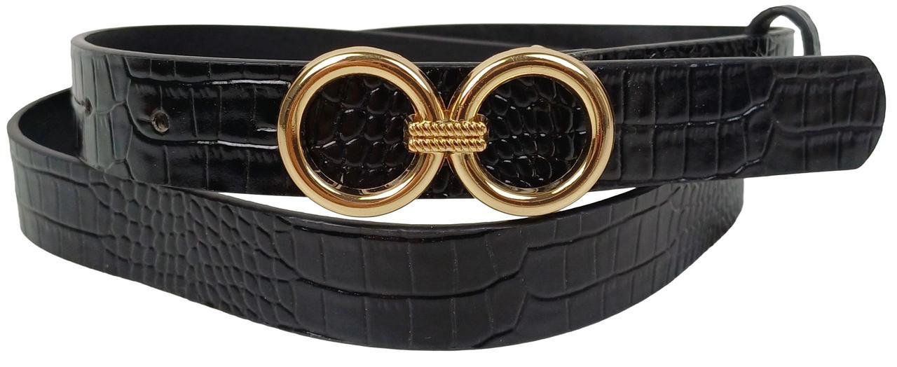 Ремень WBL Trading под крокодила экокожа золотистая пряжка 2,3 см Черный