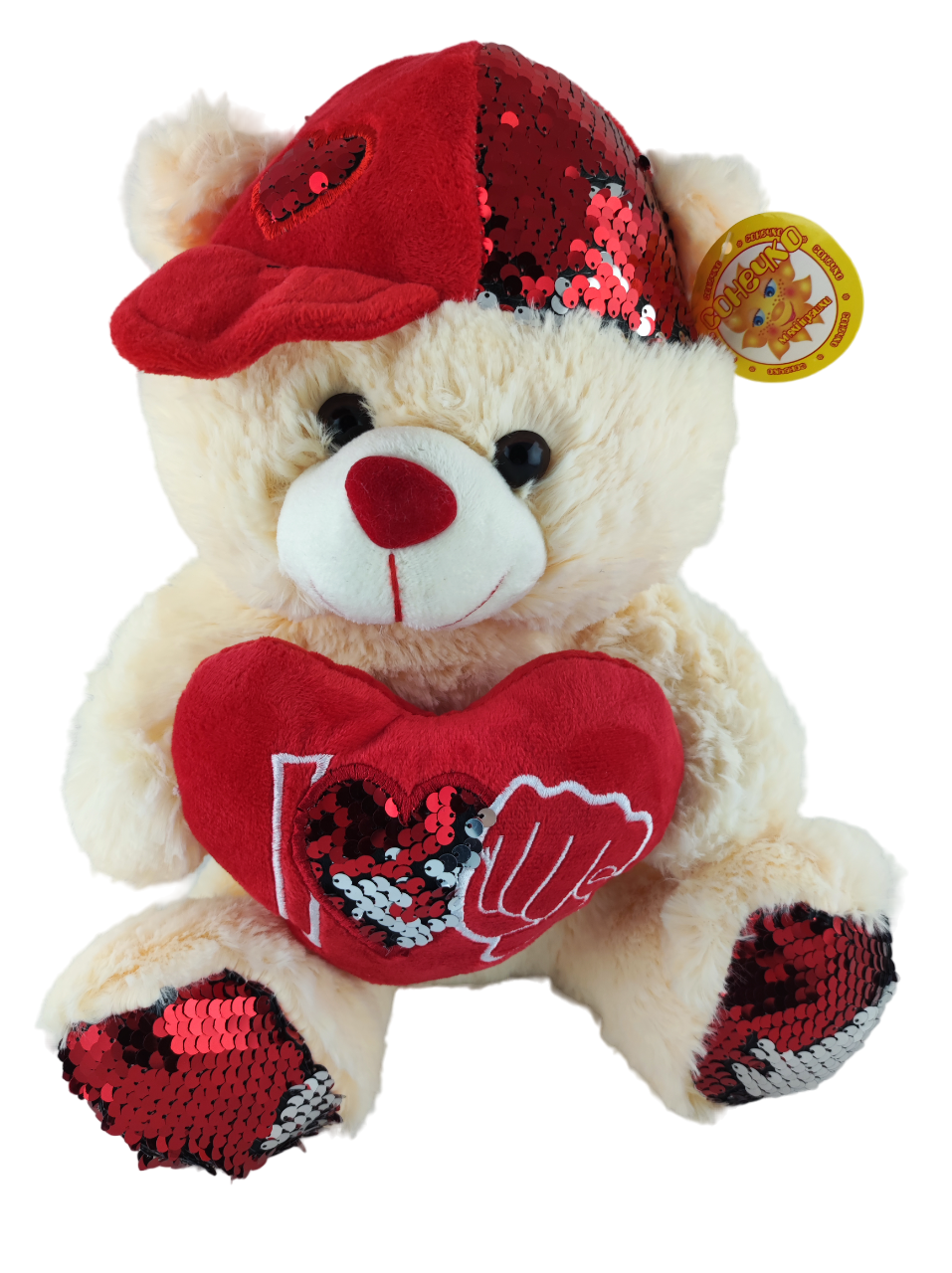 Мягкая игрушка Мишка с сердцем в красной кепке 35 см Белый (000018) Мягкая игрушка Мишка с сердцем в красной кепке 35 см Белый (000018)