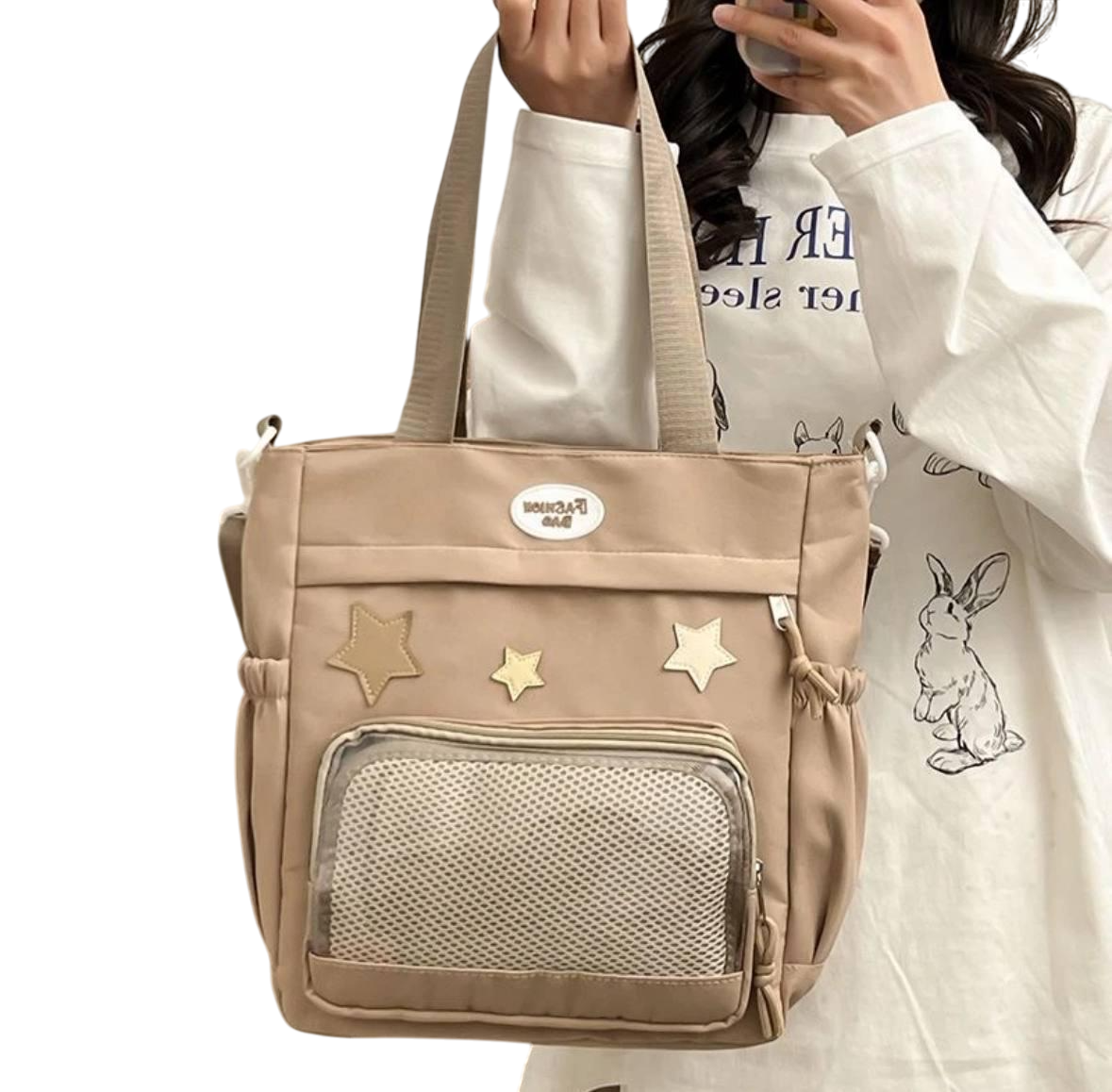 Сумка для девочки с карманами в японском стиле Бежевый (2600178579)