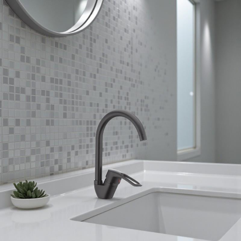 Смеситель для кухни Cron HANSBERG-777-G с высоким изливом однорычажный цинковый сплав Черный (b-CR0791) - фото 5 Смеситель для кухни Cron HANSBERG-777-G с высоким изливом однорычажный цинковый сплав Черный (b-CR0791) - фото 5