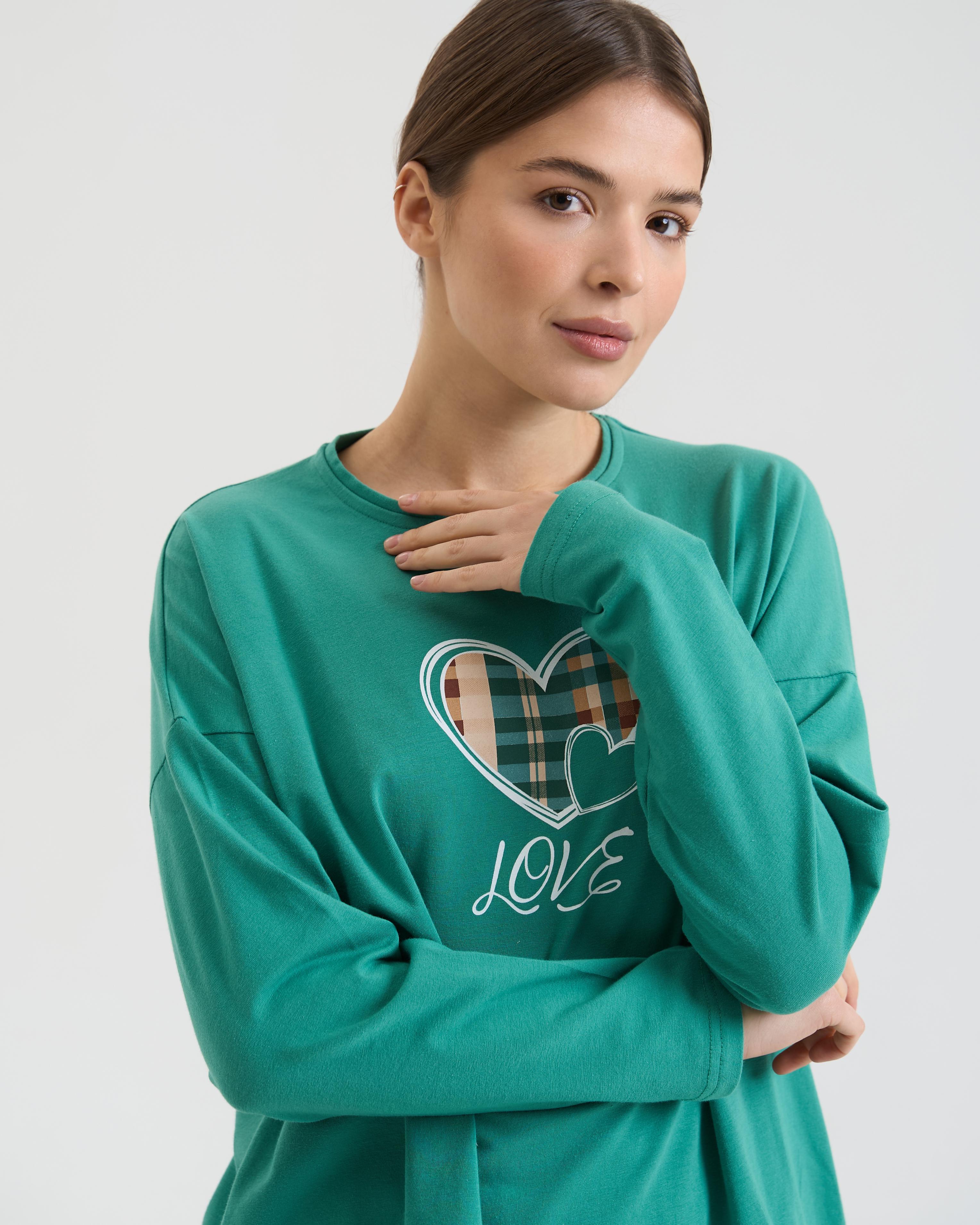 Комплект жіночий зі штанами в клітку Love 96848 S Зелений - фото 2 Комплект жіночий зі штанами в клітку Love 96848 S Зелений - фото 2