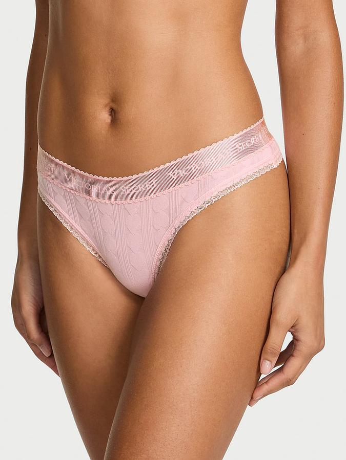 Трусики женские Victoria Secret Logo Heart Pointelle Thong M Розовый (285167786283)