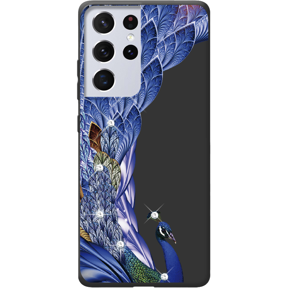 Чехол BoxFace Samsung G998 Galaxy S21 Ultra Павлин со стразами Черный силикон (41719-rs7-42011)