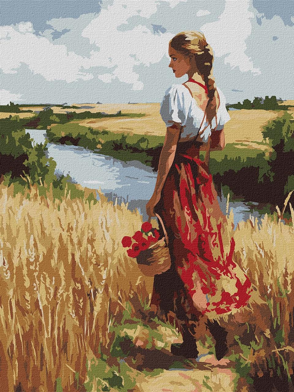 Картина по номерам Ideyka Украинка и поля ©art_selena_ru KHO8486 холст на подрамнике 30x40 см (2488514633)