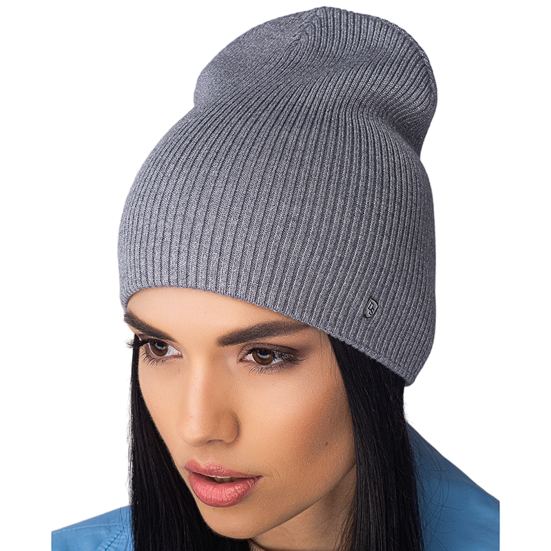 Шапка жіноча Leks ВЕГАС вовняна подвійна без відвороту подовжена рубчик One size Сірий меланж (121032) - фото 1
