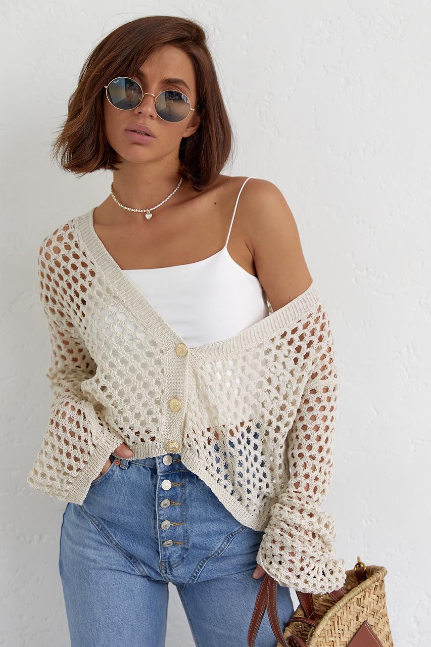 Кардиган укороченный на пуговицах L Бежевый (11092648) - фото 8 Кардиган укороченный на пуговицах L Бежевый (11092648) - фото 8