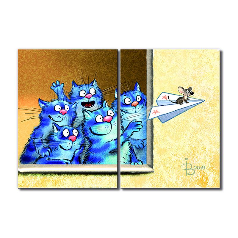 Модульна картина Мишкін політ на літаку 2 модуля 90x135 см