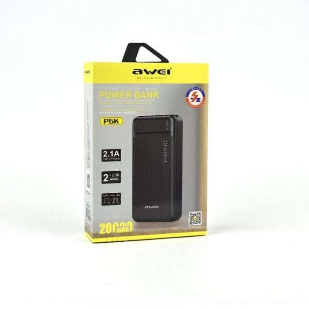 Портативное зарядное устройство Awei P6K 20000 mAh Black - фото 3