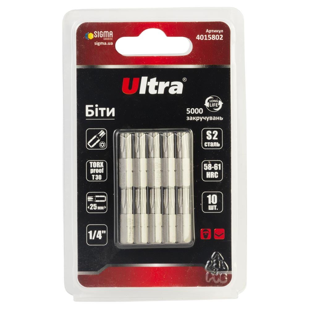 Набір біт Ultra TORX-proof 30x25 мм 1/4" 10 шт. S2 в блістері (4015802)