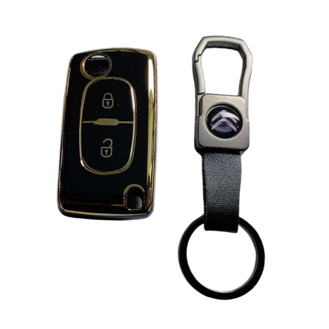 Чехол для ключа Citroen с золотым ободком и брелок (2365286596)