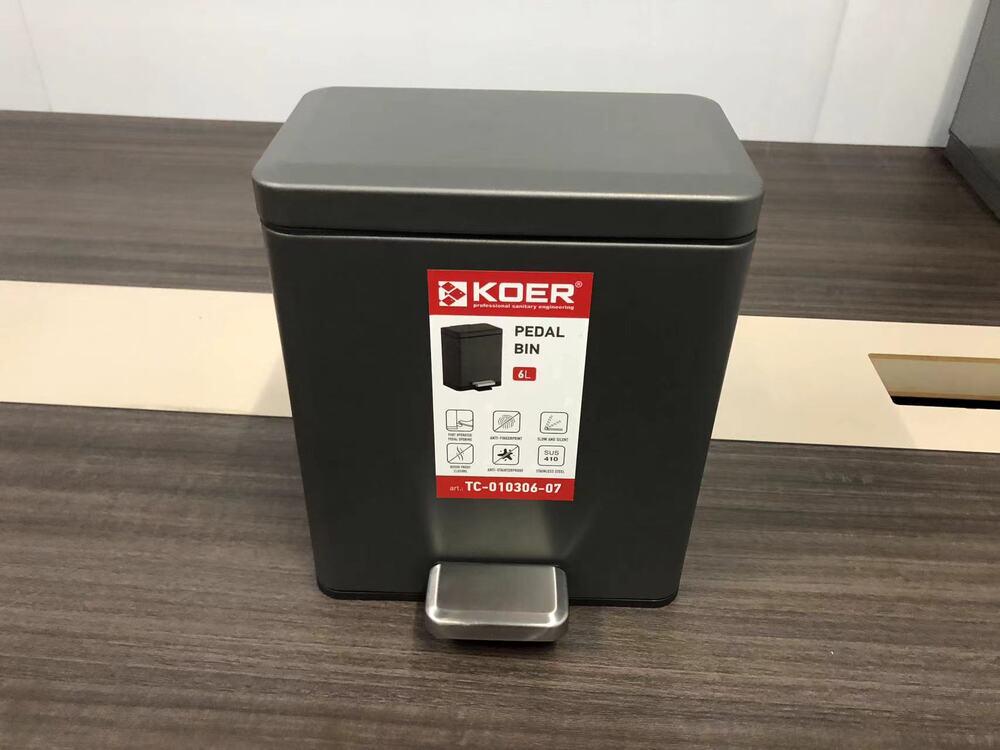 Відро для сміття KOER TC-010306-07 6 л з плавним закриттям прямокутне Графіт (KR5602) - фото 6