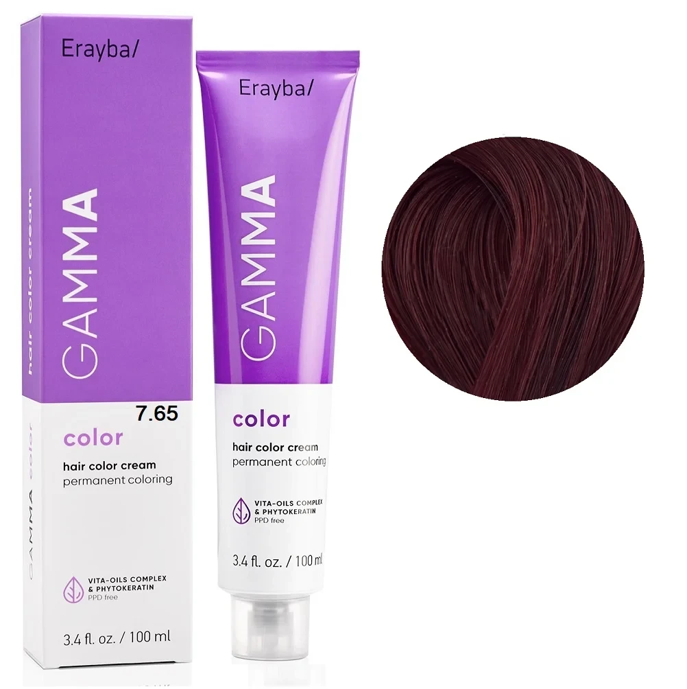 Краска для волос перманентная Erayba Gamma Color Cream 7/65 Коричнево-махагоновый блонд 100 мл