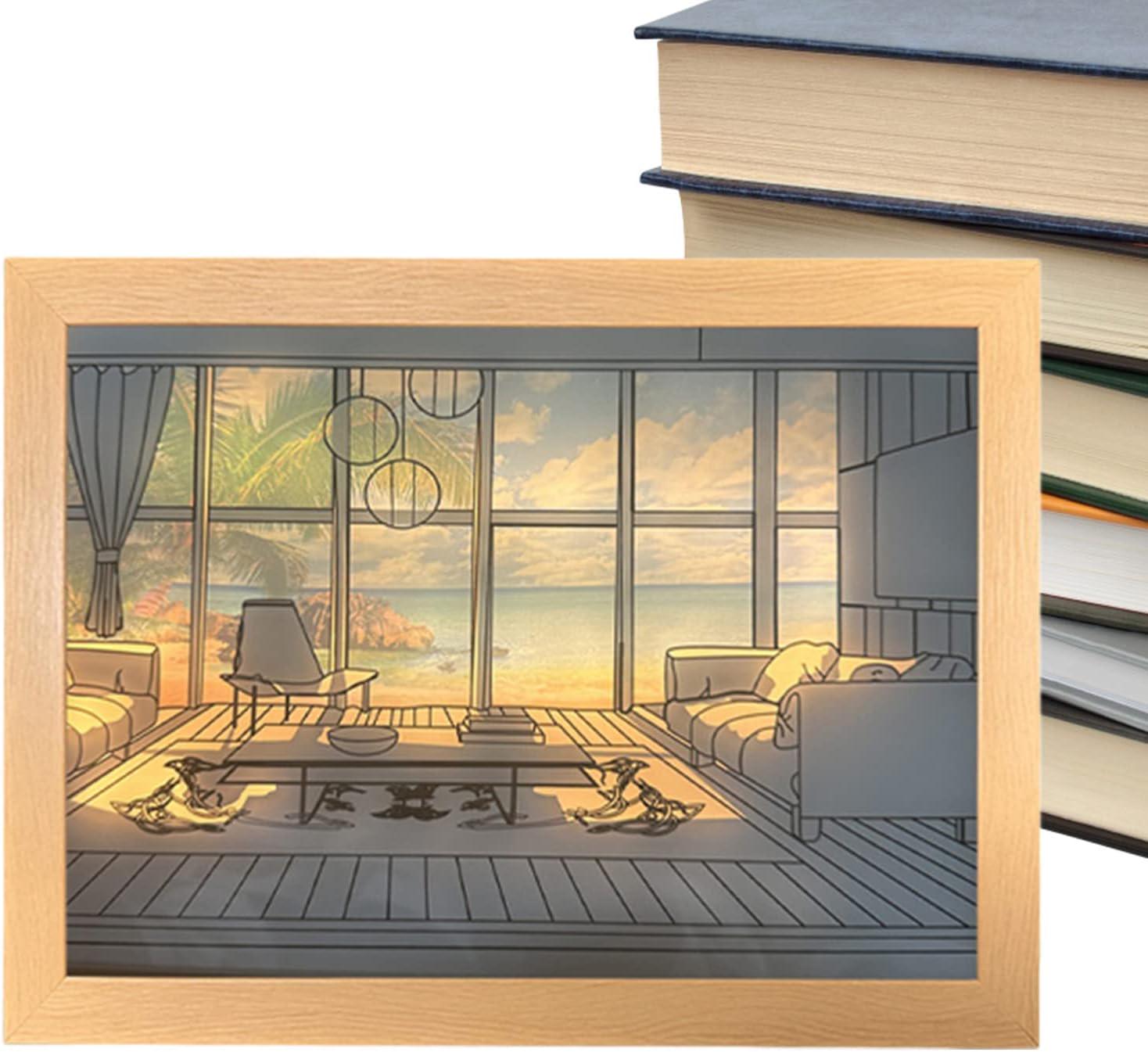 Ночник Led с пейзажем моря и пальмами деревянная рамка 3 режима - фото 4