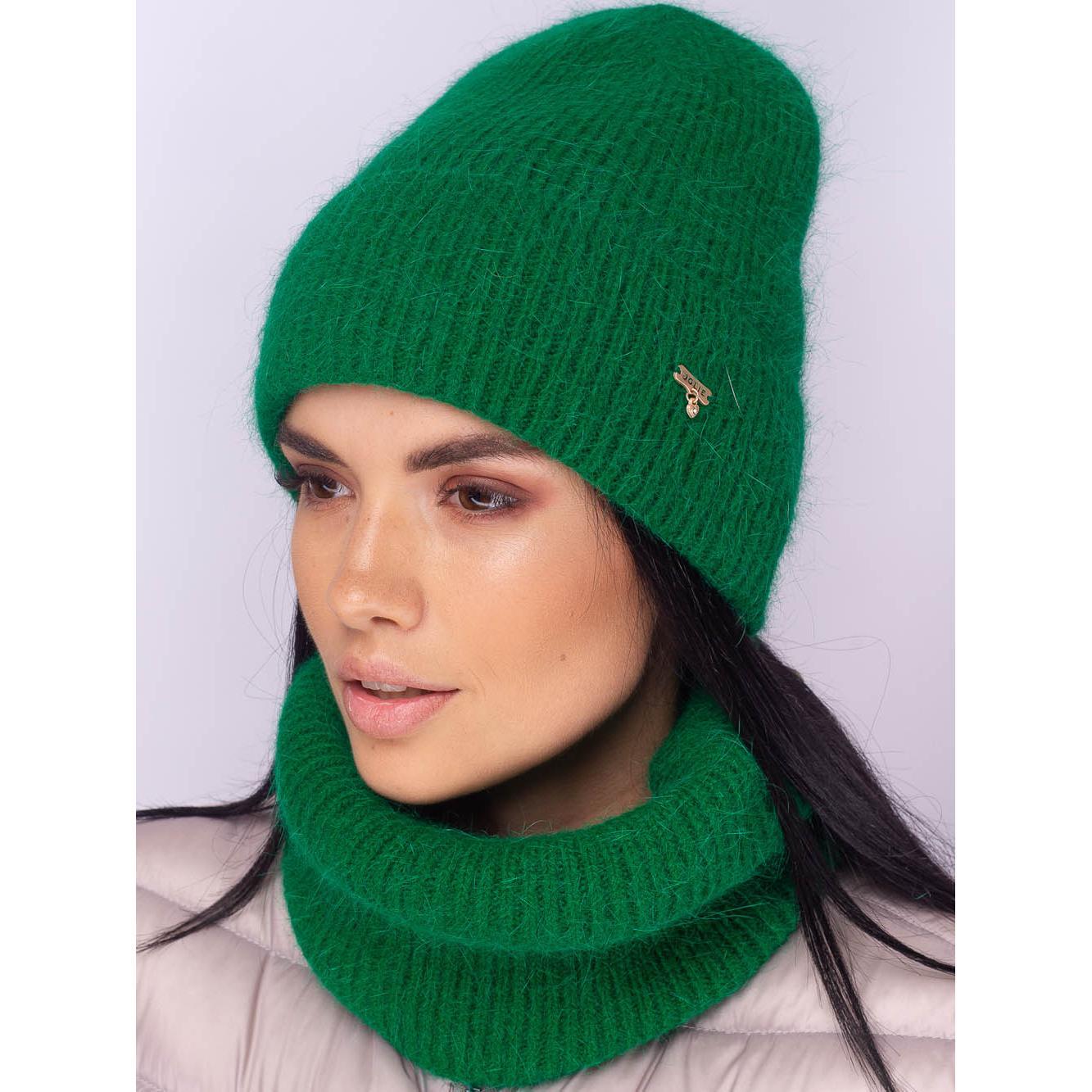 Комплект женский ангоровый шапка со снудом Leks Олимпия one size Трава