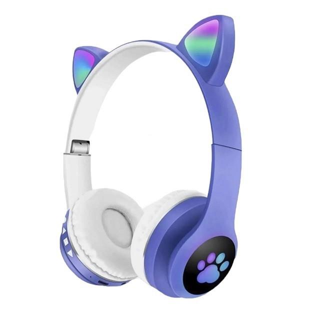 Навушники бездротові Cat Ear VZV-23M Bluetooth з RGB підсвічуванням та котячими вушками Фіолетовий - фото 1