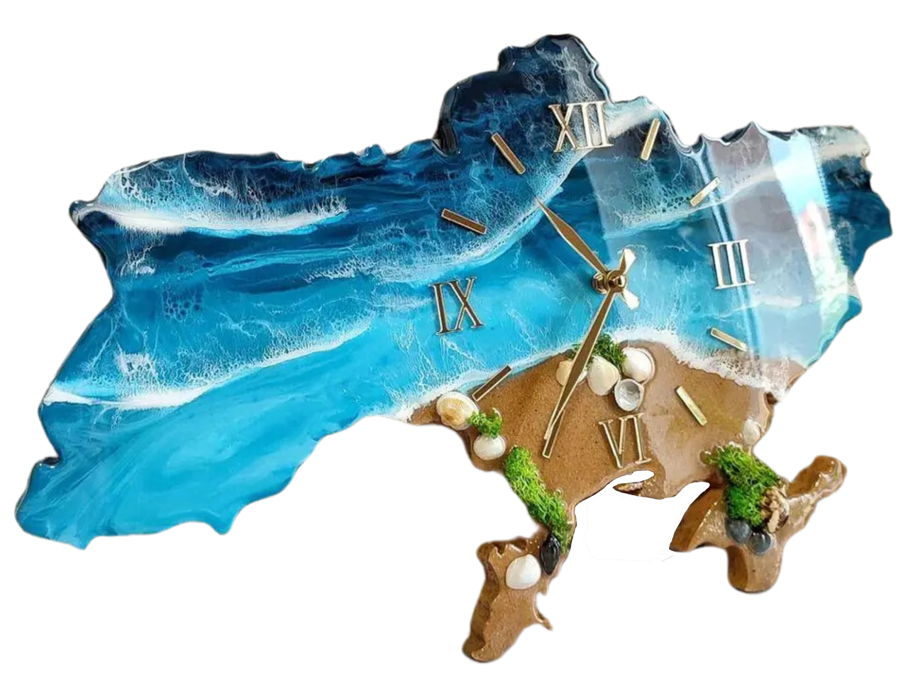 Часы настенные из эпоксидной смолы Карта Украины 70х45 см