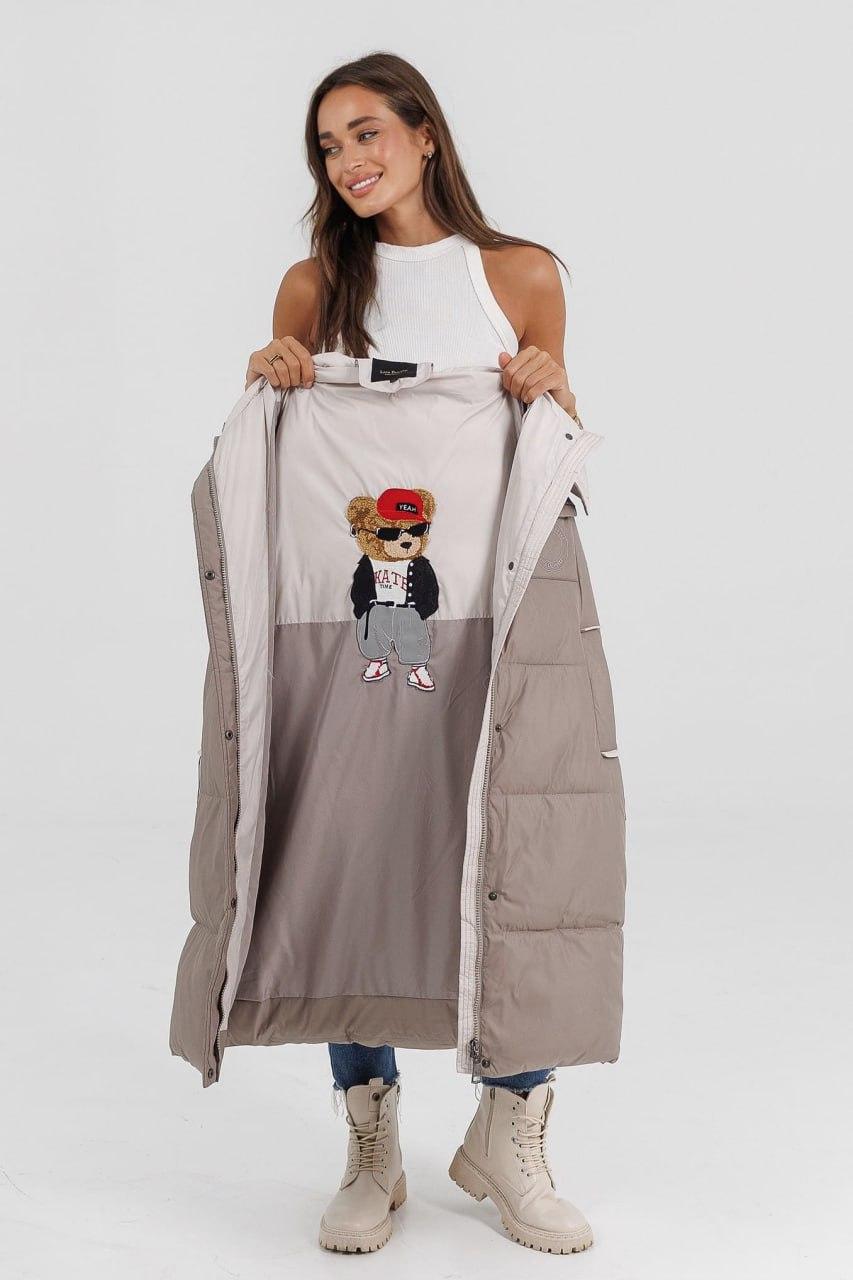 Куртка-пуховик жіноча з ведмедиком р. 52 Бежевий (LD-716d/52) - фото 2 Куртка-пуховик жіноча з ведмедиком р. 52 Бежевий (LD-716d/52) - фото 2