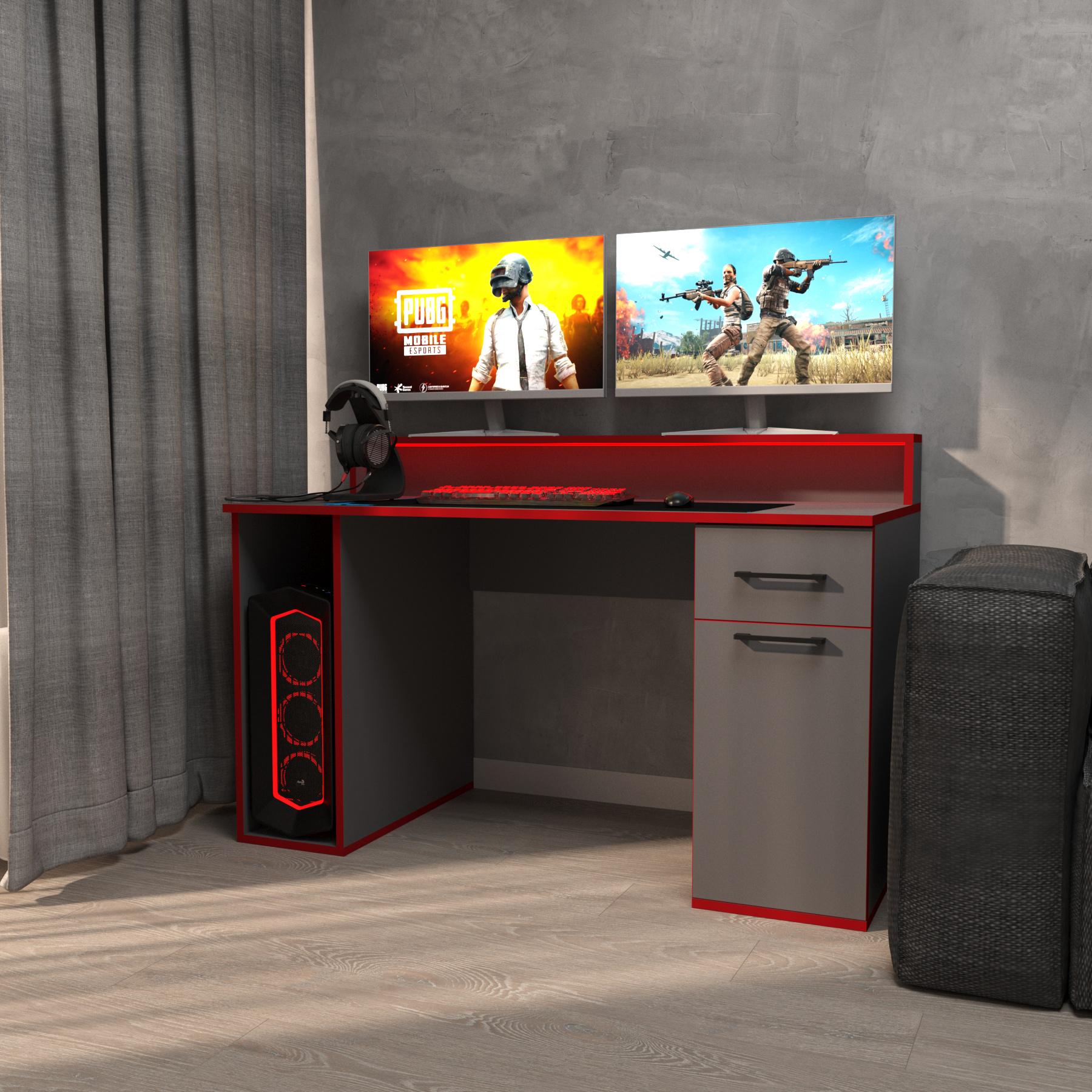 Комп'ютерний стіл Mebellini Комбо MODERN 1650х710/860х600 мм Антрацит з червоною крайкою (арт.SKEP1000-085) Комп'ютерний стіл Mebellini Комбо MODERN 1650х710/860х600 мм Антрацит з червоною крайкою (арт.SKEP1000-085)