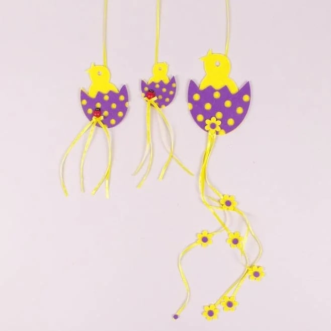 Комплект подвесок из фетра Flora Цыпленок 3 шт. Желто-фиолетовый (10454)