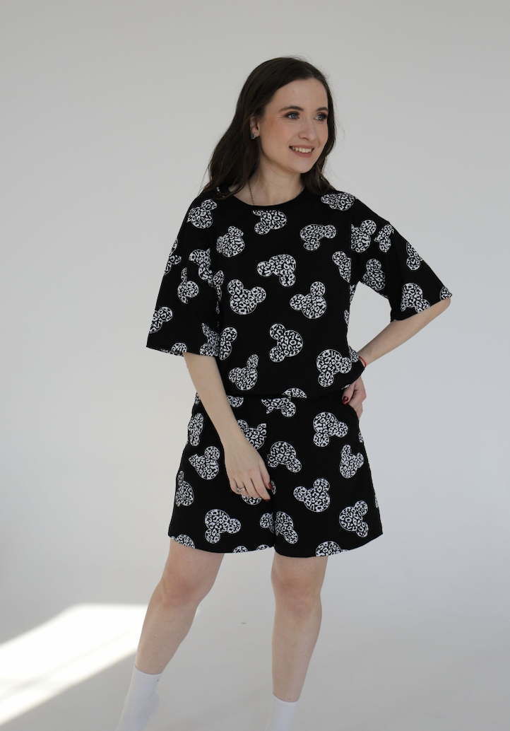 Костюм женский оверсайз Koala Fashion Микки Маус M Черный
